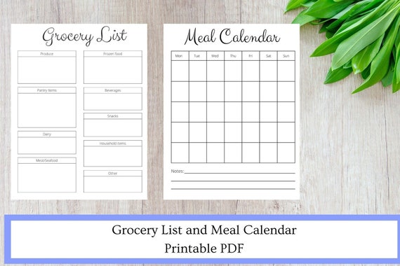Printable Grocery List and Meal Calendar PDF Shopping List - Etsy