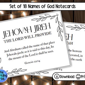 Hebrew Names of God Notecards: Bible Verse Study (Set of 18) (PDF)
