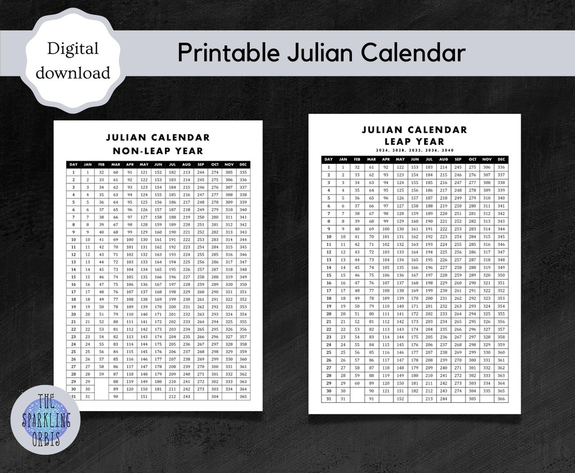 Calendario Juliano / Militar / Descarga Digital / PDF Imprimible / Año