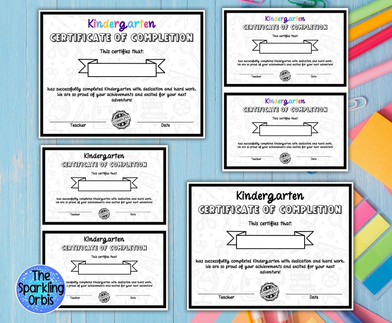 Kindergarten Certificate of Completion | Printable and Editable | PDF ...