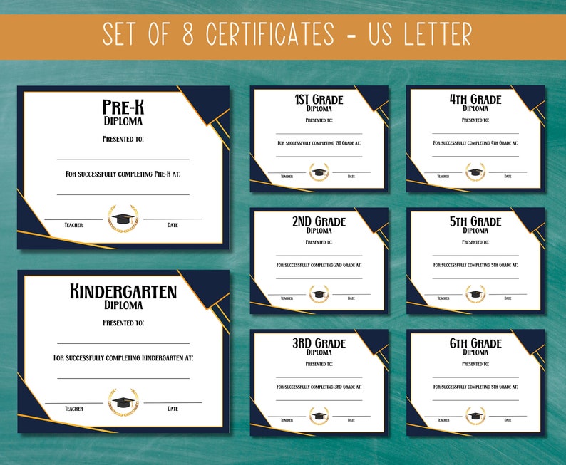 Printable Diplomas for Pre-k to Sixth Grade Graduate Certificates ...