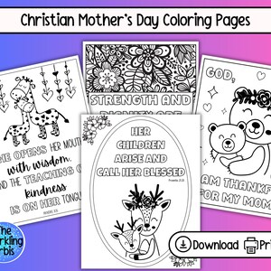 Set of 4 Printable Bible Verse Coloring Pages | Christian Mother&#39;s Day Activities | Mother&#39;s Day Coloring Sheets | A4 and US Letter