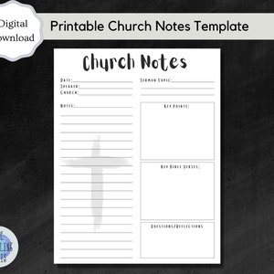 Plantilla imprimible de notas de la iglesia / Notas de sermón / Notas de la iglesia / PDF / Tamaños carta y A4