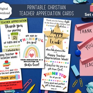Cartes pliables imprimables de remerciement pour les enseignants | Lot de 5 | Cartes Chrétiennes | Pour les enseignants | Semaine d'appréciation des enseignants | Cartes de remerciement