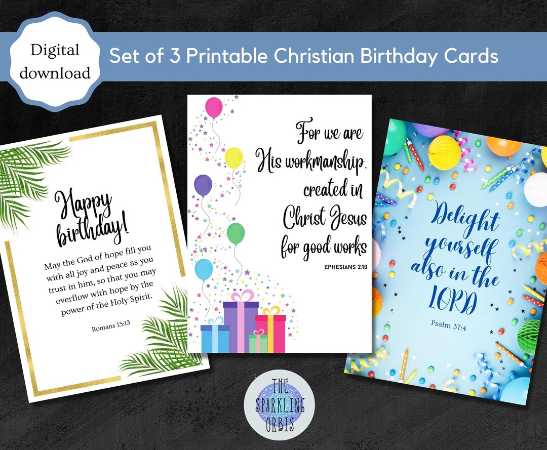 Set of 3 Printable Christian Birthday Cards Bible Verse Greeting Cards ...