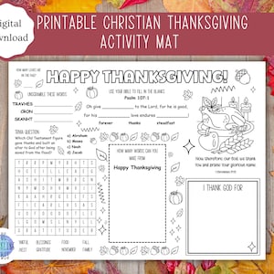 Tapete imprimible de actividades cristianas de Acción de Gracias / Actividad de la escuela dominical / Actividad de Acción de Gracias para niños / PDF / Carta de EE. UU.