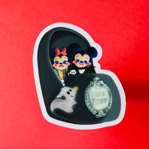 Mickey and Minnie ride the Haunted Mansion, Disneyland ride, Disney sticker, mickey mouse sticker, waterproof sticker, minnie mouse sticker