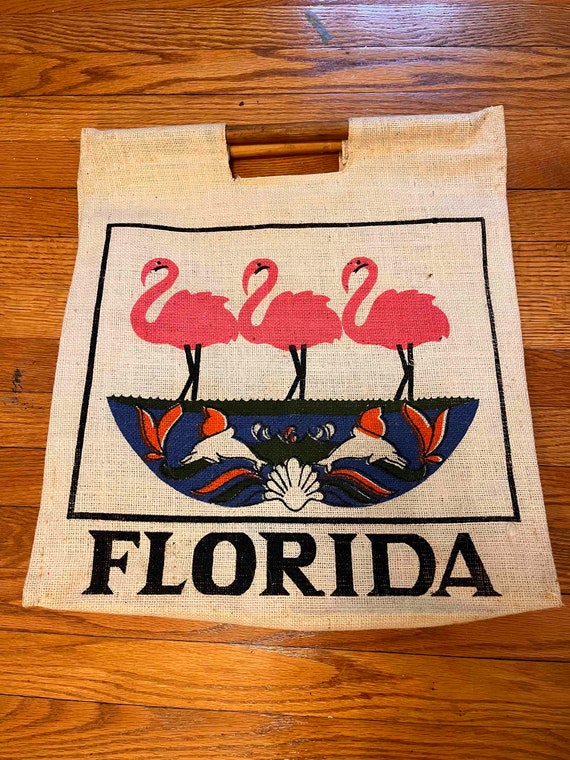 Vintage kitschy coastal burlap/canvas bag / tote w