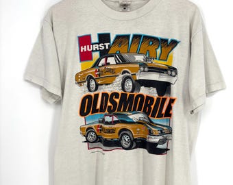 Camiseta vintage Oldsmobile Hurst con palanca de cambios Drag Race, talla grande