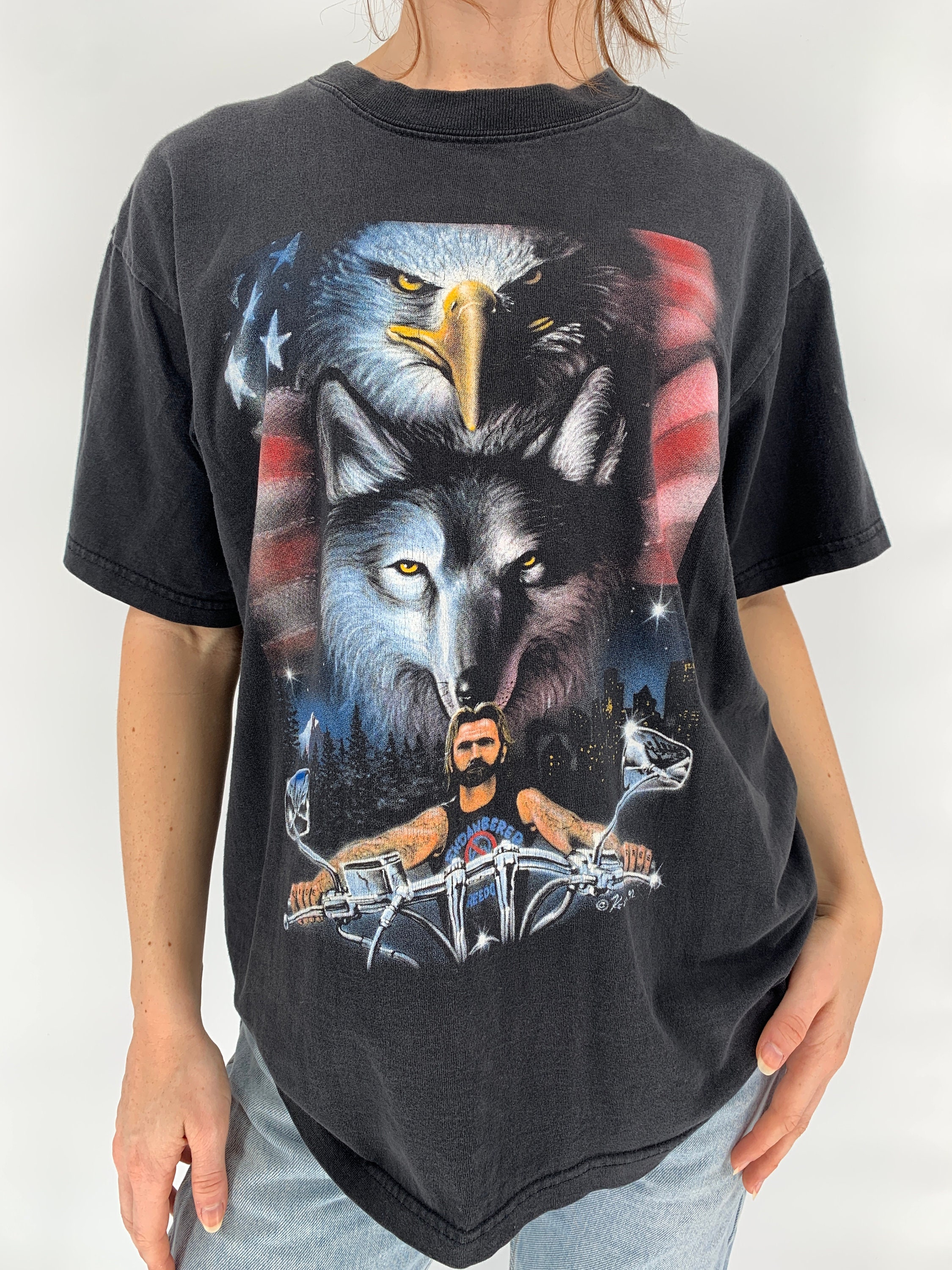 Harley-Davidson Tシャツ 90s USA製 wolf＆eagle 90s Vintage Harley Davidson Eagle T-shirt | Black Harley