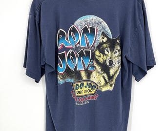 Vintage 90's Ron Jon Surfshop Surf Tee, Ron Jon Night Wolf Tee,  Single Stitch