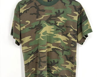 True Vintage Camo Tee, Single Stitch, Made in USA, Size Large
