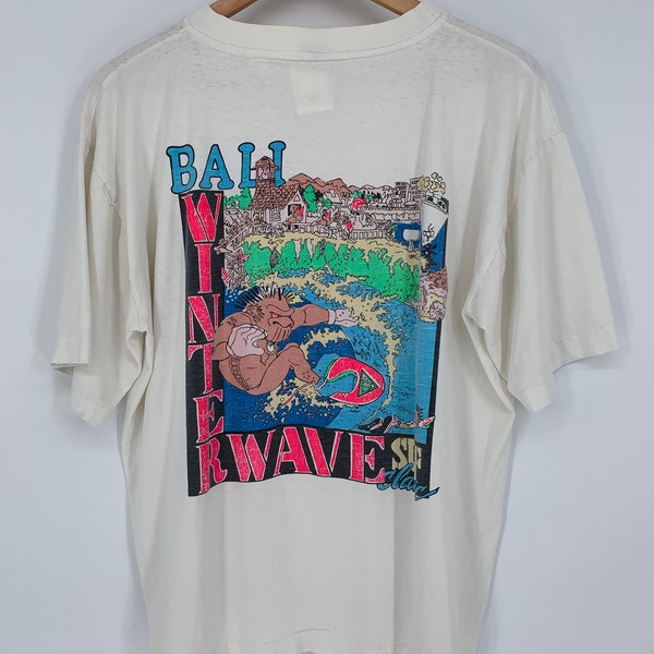 Super Cool Vintage 80's Bali Surf Tee, Size XL, Single Stitch, Made in Bali, Some cool trashing