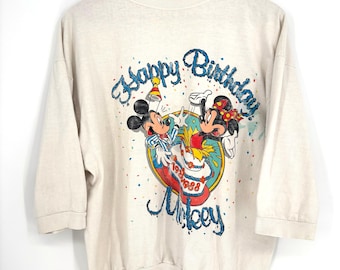 Vintage Disney Mickey Mouse Birthday Shirt, Ribbed hem and cuffs, Size XL