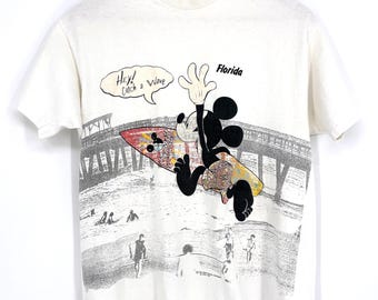Vintage Disney Mickey Mouse Florida Surf Tee, Size Large