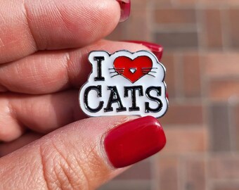 I Love Heart Cats Kitty Love Black & White Pet Enamel Brooch Badge Pin