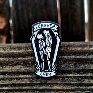 Till Death True Love Forever Ever Quote Black Skull Skeleton Halloween Enamel Badge Pin