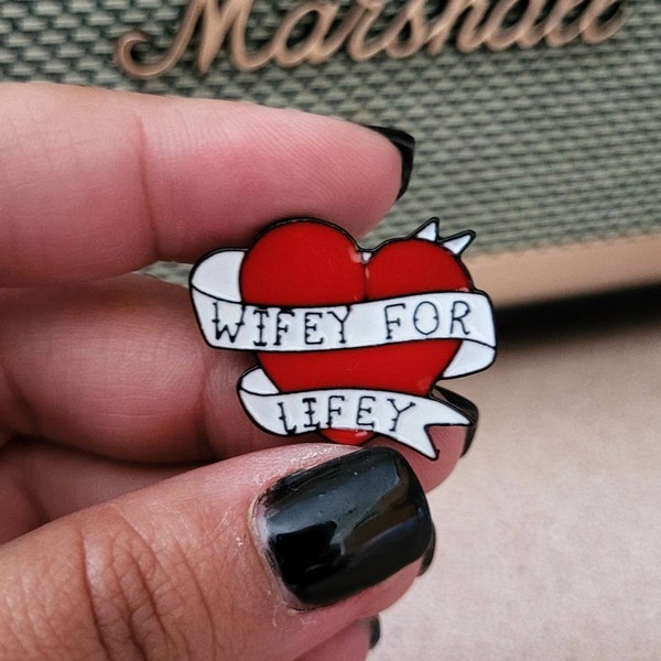 Pike Tattoo Wifey For Lifey Red Heart Banner Wife Husband Marriage Love Enamel Pin