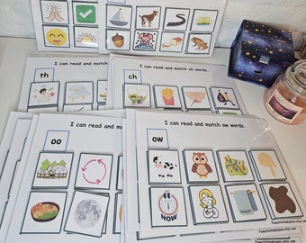 Phase 3 phonics activity mats, Phonics sounds mats, Matching activity, Velcro games, Busy books, Read and match, Learn to read activities.