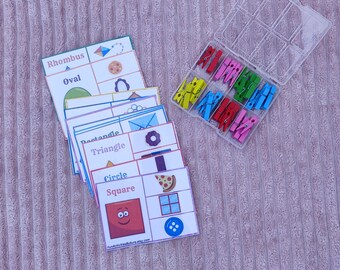 Shape matching clip cards, Kids activity, Homeschool learning, Matching shapes cards, Educational cards, learn shapes activity, Shapes game