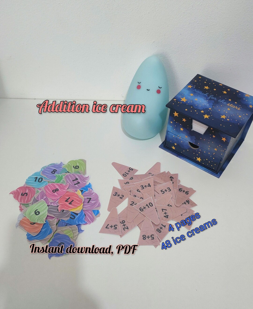 Addition Ice Cream Math Game: Printable Worksheet (PDF) - Etsy