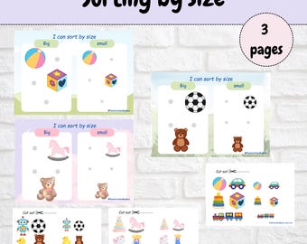 Sortieraktivität für Kleinkinder: Große und kleine Objekte (PDF-Muster), Sortieren nach Größe, Großes und kleines Spiel, Kinderaktivitätspaket, Homeschool