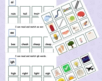 Phase-3-Phonik-Aktivitätsmatten, Phonics-Klangmatten, Matching-Aktivität, digitale Artikel, beschäftigte Bücher, Lesen und Kombinieren, Aktivitäten zum Lesen lernen.