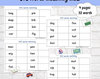 CVC Words Matching Worksheet: Kindergarten Phonics Game (Digital Download)
