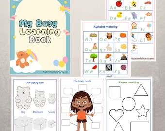 Busy learning book, Busy folder, Toddler learning binder, File folder game, Velcro activity, Preschool learning book, First learning binder.