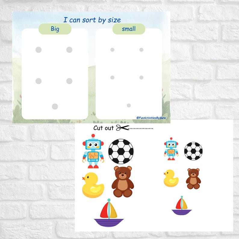 Toddler Sorting Activity: Big and Small Objects (PDF Pattern), Sorting ...