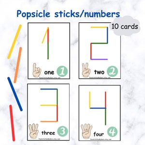 Gioco di attività con i numeri sui bastoncini di ghiacciolo per i più piccoli, attività Montessori stampabili, materiale stampabile per la scuola materna per bambini, risorse per l'istruzione parentale.