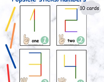 Popsicle Sticks Numbers Activity Cards for Toddlers, Printable Activities Preschool, Popsicle sticks numbers matching cards, Preschool