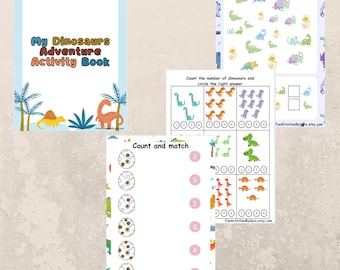 My dinosaurs adventure activity book, Dinosaurs printable activity sheets, Preschool worksheets, Learning activity, Dinosaurs activity pages