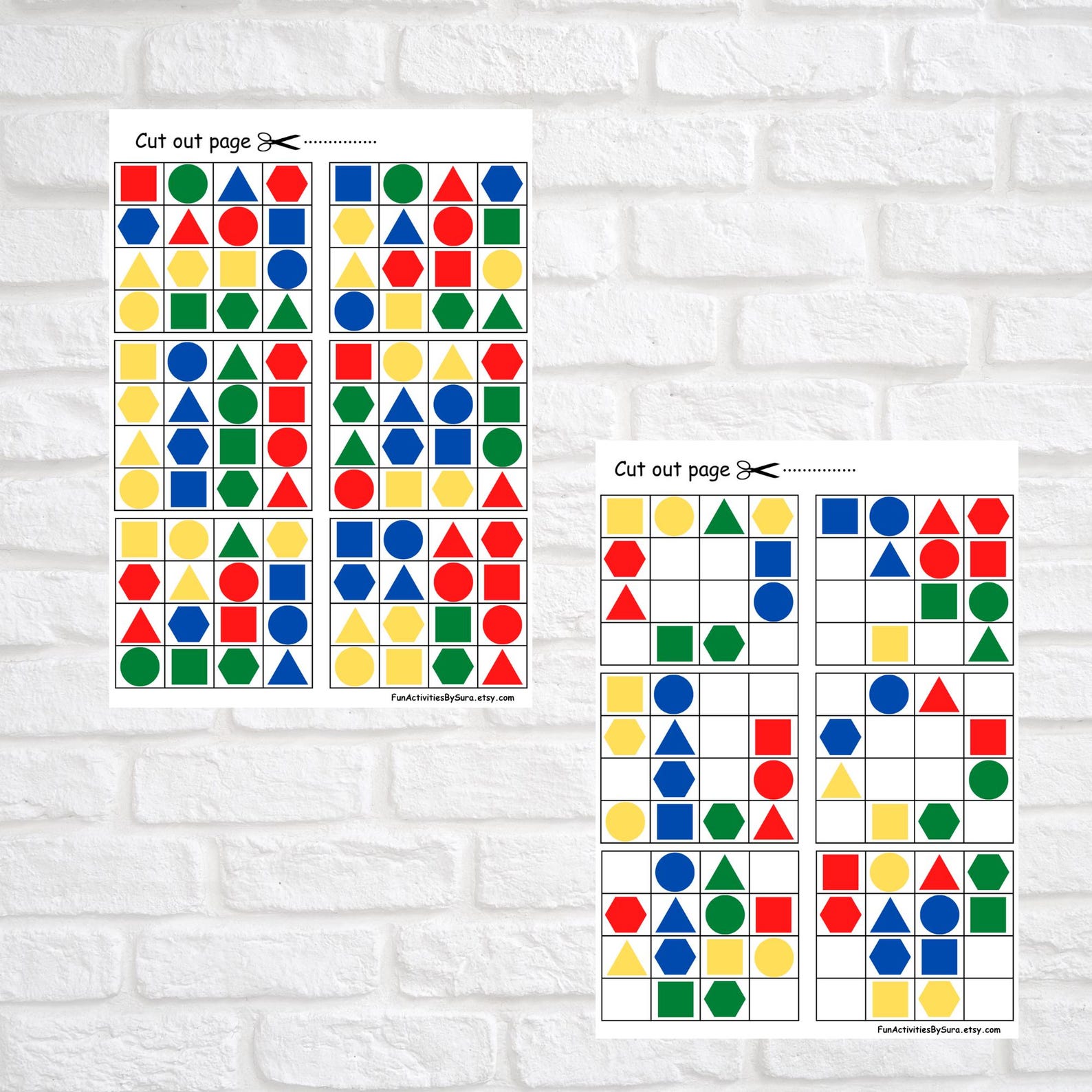 Shapes Matching Game: Preschool Learning Activity (PDF Pattern), Match ...