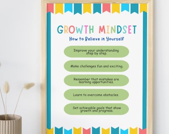 Growth Mindset print poster, Mental Health, Change Your Mindset, Positive Thinking, School Counselor, How To Believe In Yourself,