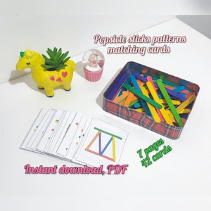 Popsicle sticks patterns matching cards, Printable preschool activities,  Patterns cards, Matching activity, Toddlers game, Preschool