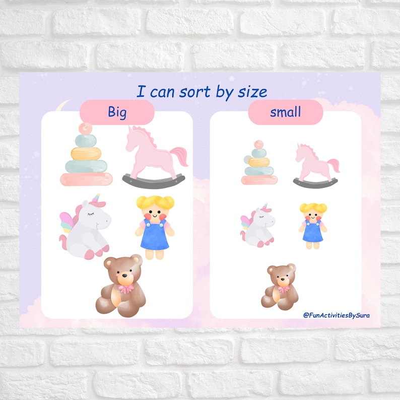 Toddler Sorting Activity: Big and Small Objects (PDF Pattern), Sorting ...