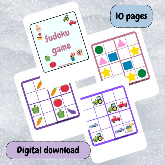 Kids Sudoku Printable 4x4 Puzzle Pack, Preschool & Kindergarten Logic Game, Spring Learning Activity, Homeschool Worksheet, Digital Download