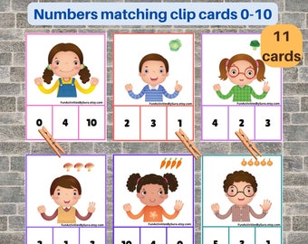 Count and match clip cards 0-10, Numbers matching clip cards, Montessori resources, Homeschool matching game, Toddler printable bundle,