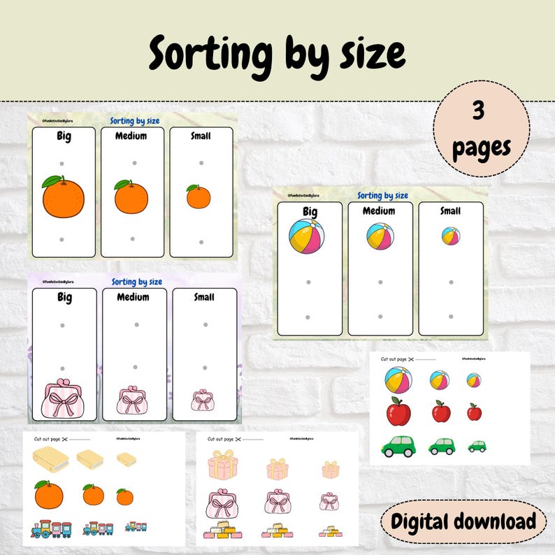 Toddler Sorting Activity: Big Medium and Small Objects (PDF Pattern ...