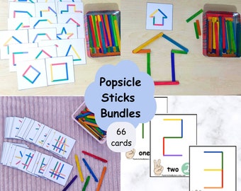 Bundle Eis am Stil Stöcke Aktivität, Vorschulaktivitäten, Feinmotorik, Montessori Printables, Matching-Aktivitäten für Kleinkinder, EYFS-Spiele.