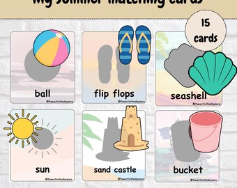 Summer Shadow Matching Cards: Preschool Montessori Activity (PDF Downloadable File), Summer Matching Cards, Shadow Matching Cards,Flashcards