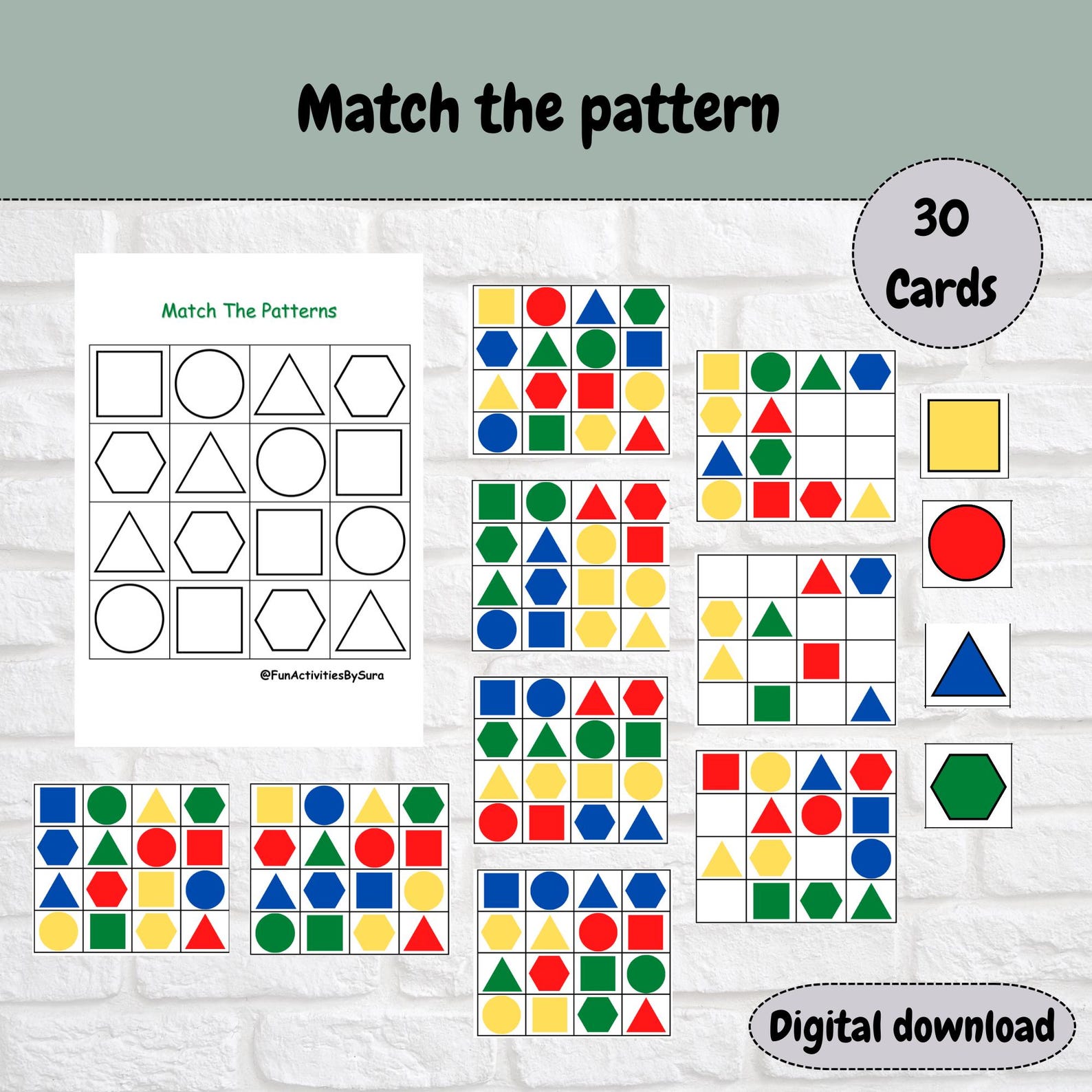 Shapes Matching Game: Preschool Learning Activity (PDF Pattern), Match ...
