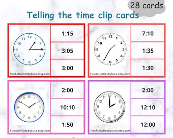 Telling time clip cards activities, clock activity, Tell the time activity, Learn the time, Teaching Activity, Printable KS1 Maths activity,