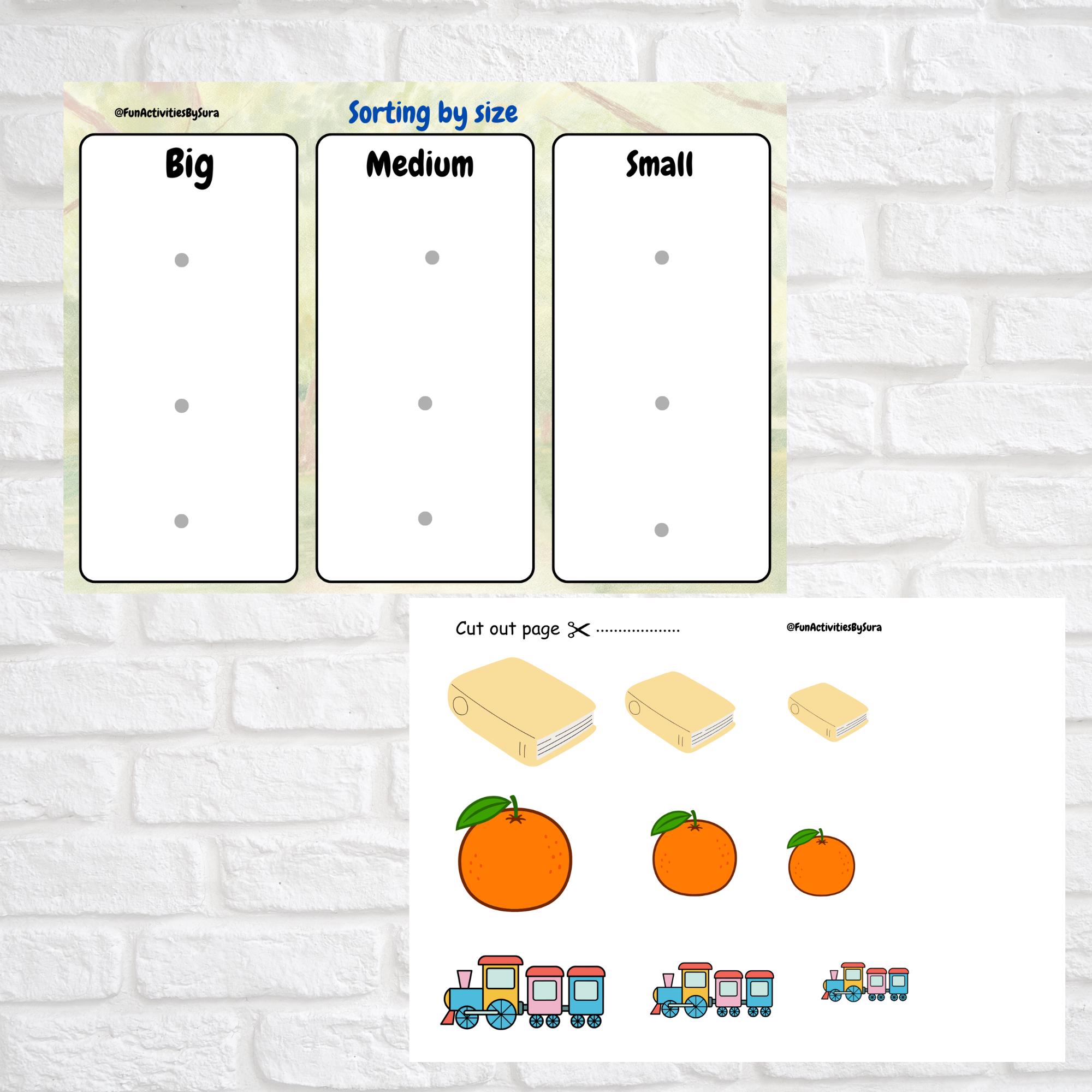 Toddler Sorting Activity: Big Medium and Small Objects (PDF Pattern ...