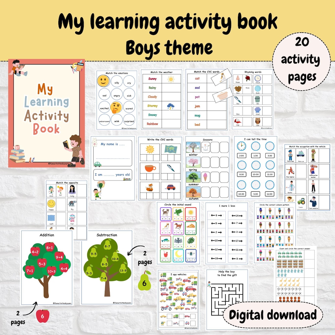 Boys Learning Activity Book: Preschool Educational Printable (digital ...