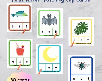 First letter matching clip cards activities, Letter matching, Matching activities, Beginning sound, Letters activities, Clip cards, EYFS
