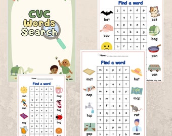 CVC words search Worksheets, CVC Words, CVC phonics, Words Search, Toddler Activities, Children's Phonics, 3 Letters Word, Reading, Phonics.