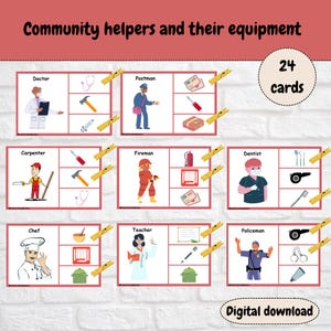 Community Helpers And Their Equipment Clip Cards, Professions Printable Activity, Occupations Flashcards, Teacher Resources, Professions.