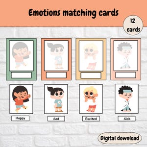 Cartes d'émotions pour enfants, cartes d'association de sentiments, ressources imprimables, cartes d'émotions, cartes-éclair pour enfants, émotions, activité EYFS.